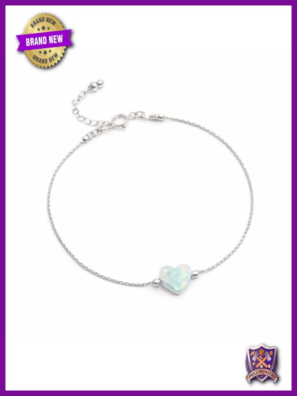 Handmade Dainty Opal Heart Charm Bracelet Gold Filled Sterling Silver Adjustable